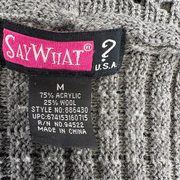 VTG Y2K Say What Open Front Dark Grey Wool Blend Taylored Knit Cardigan Sz M - Picture 4 of 5